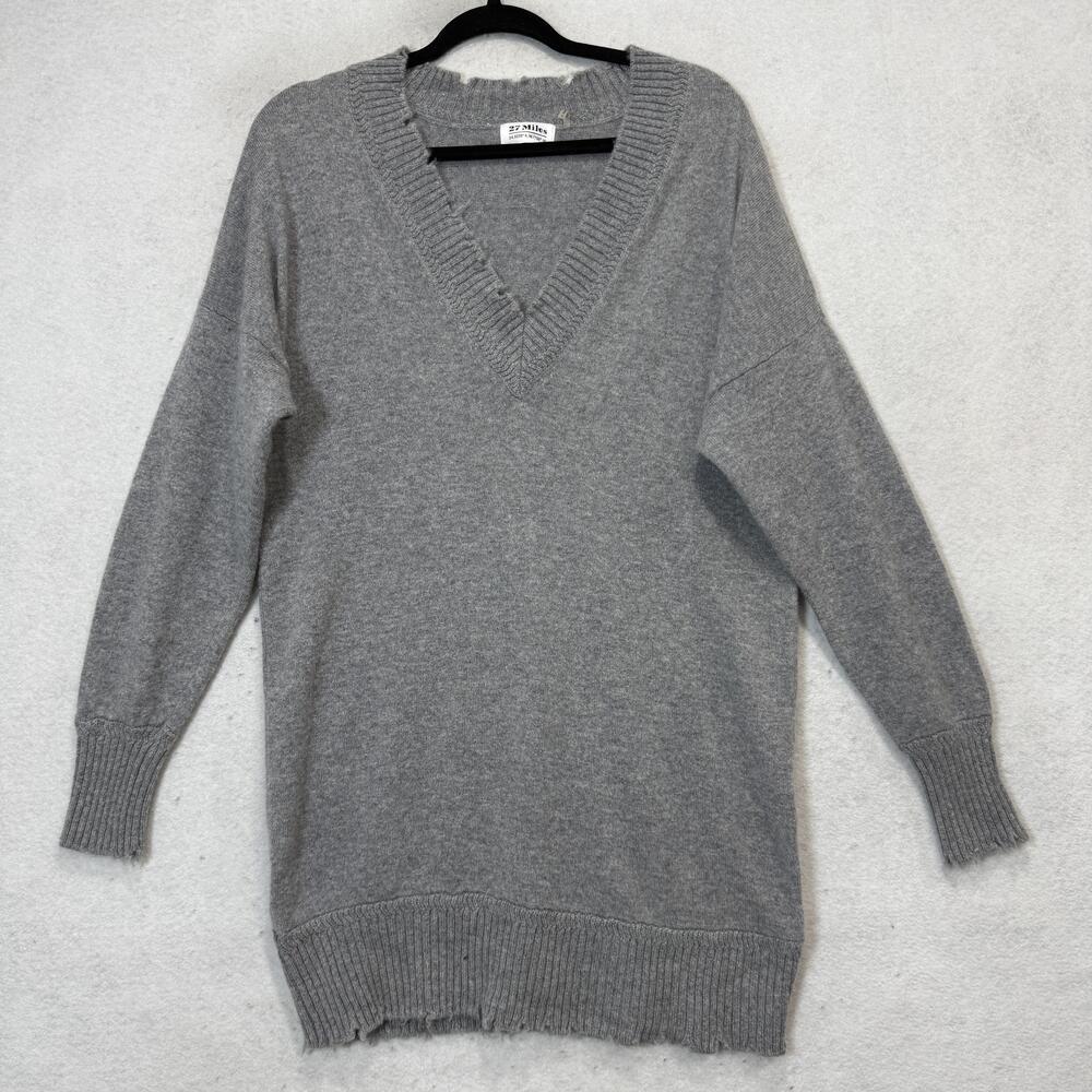 27 Miles Sweater Tunic Womens Small Gray V Neck 100% Cashmere Knit Long Sleeve